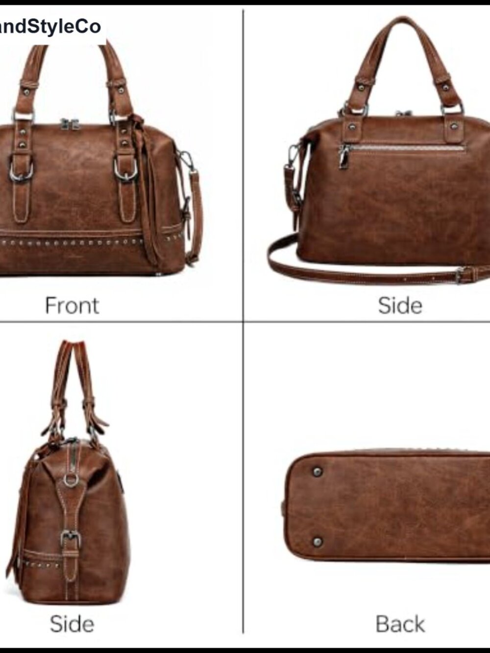 Faux Leather Vintage Doctor Satchel Crossbody Purse with Adjustable Strap - Picture 5 of 5